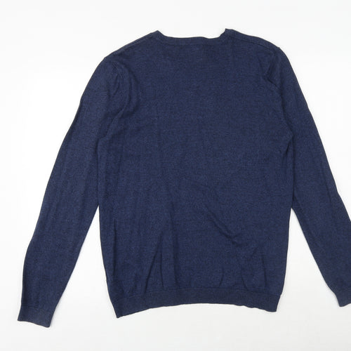 Topman Mens Blue V-Neck Cotton Pullover Jumper Size M Long Sleeve