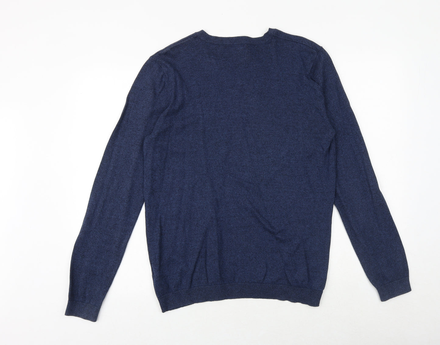Topman Mens Blue V-Neck Cotton Pullover Jumper Size M Long Sleeve
