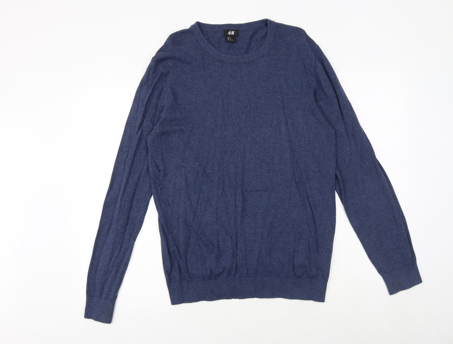 H&M Mens Blue Round Neck Cotton Pullover Jumper Size M Long Sleeve