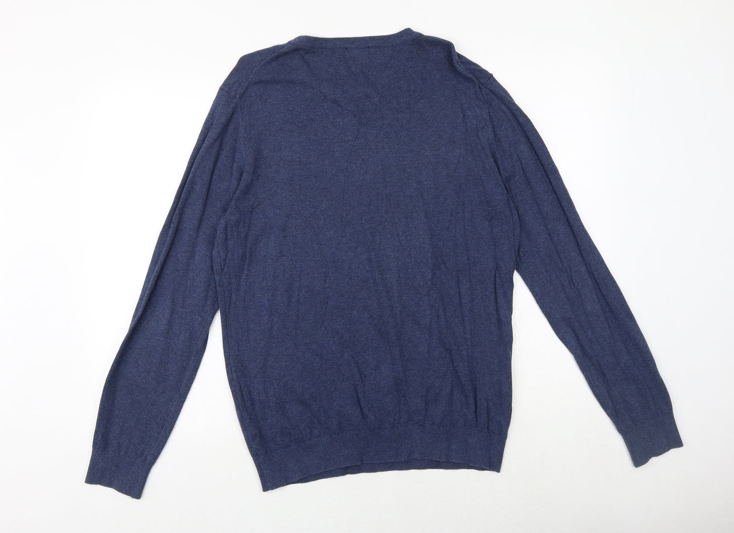 H&M Mens Blue Round Neck Cotton Pullover Jumper Size M Long Sleeve