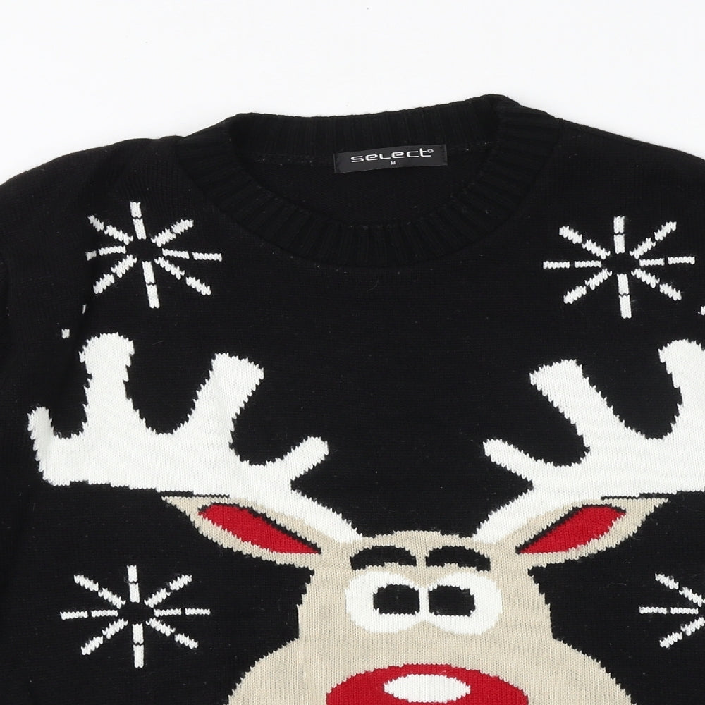 Select Womens Black Round Neck Acrylic Pullover Jumper Size M - Christmas Rudolph