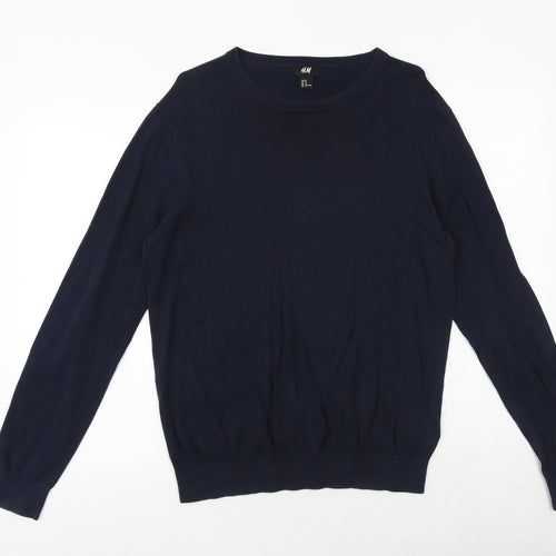 H&M Mens Blue Round Neck Cotton Pullover Jumper Size M Long Sleeve