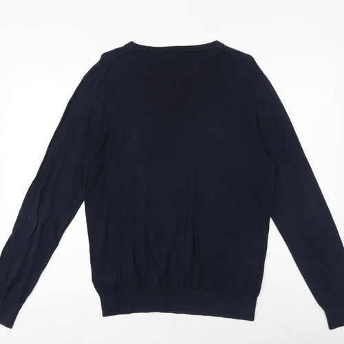 H&M Mens Blue Round Neck Cotton Pullover Jumper Size M Long Sleeve