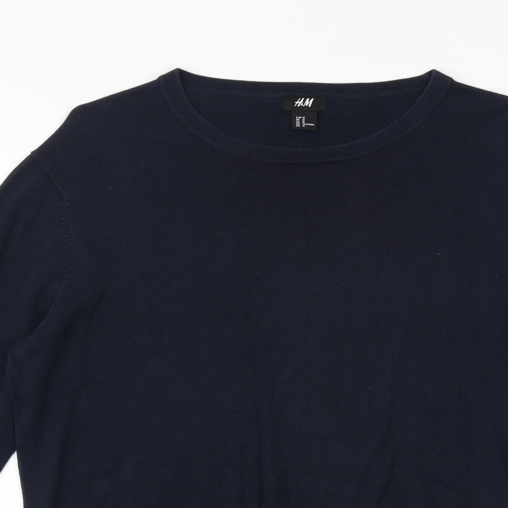 H&M Mens Blue Round Neck Cotton Pullover Jumper Size M Long Sleeve