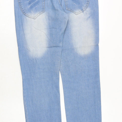 Qizhen Womens Blue Cotton Straight Jeans Size 32 in Regular Button