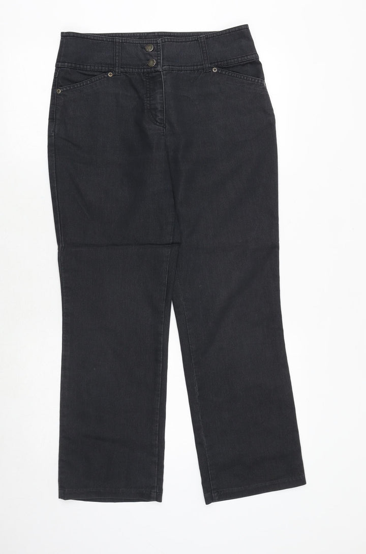 Marks and Spencer Womens Black Cotton Straight Jeans Size 10 Regular Button