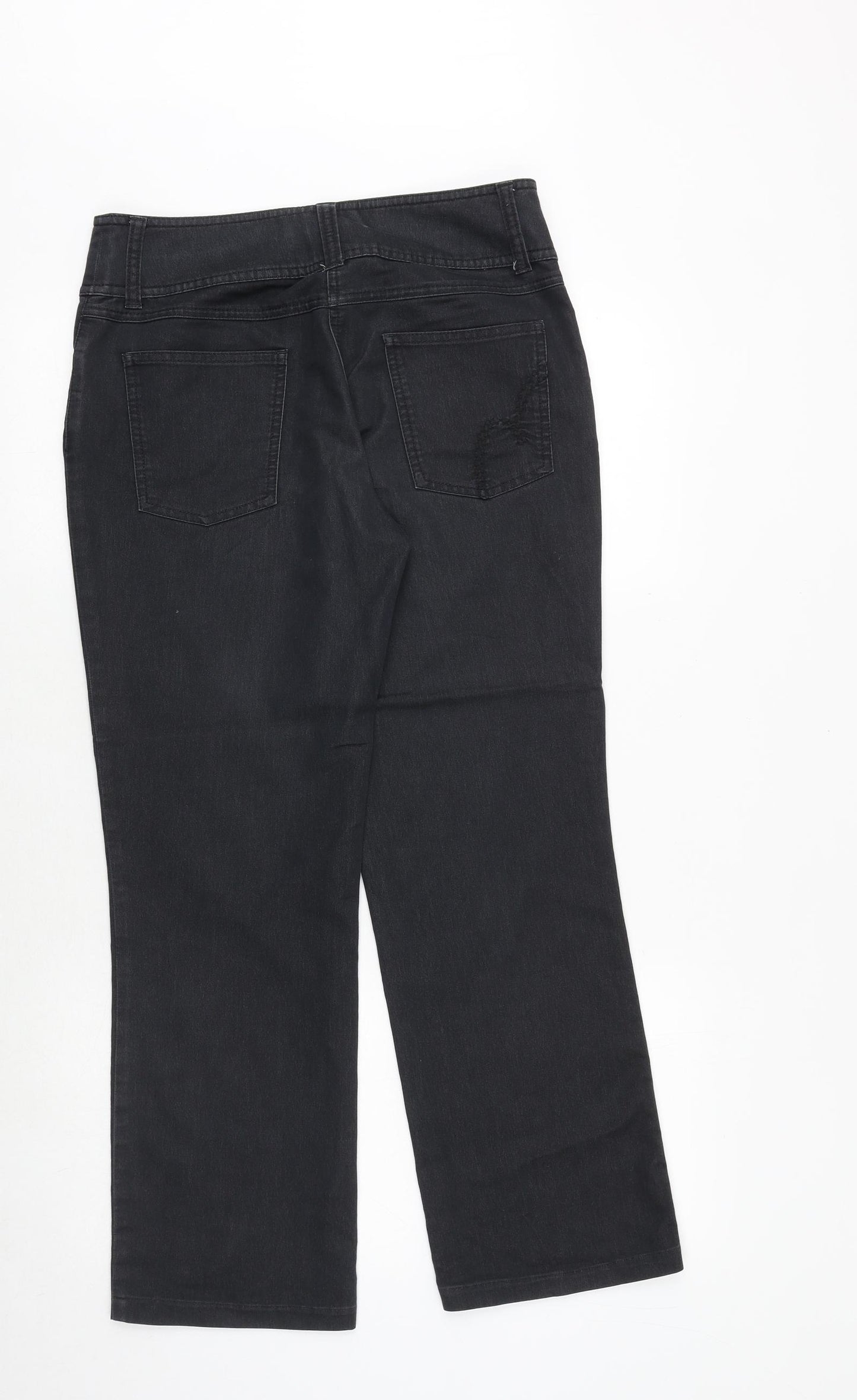 Marks and Spencer Womens Black Cotton Straight Jeans Size 10 Regular Button