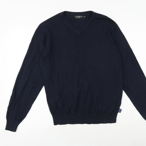 Russell Collection Mens Blue V-Neck Cotton Pullover Jumper Size XS Long Sleeve