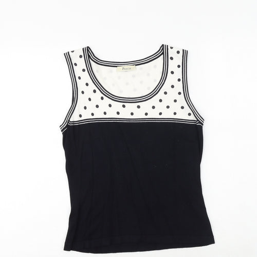 Precis Womens Black Polka Dot Nylon Basic Tank Size S Round Neck
