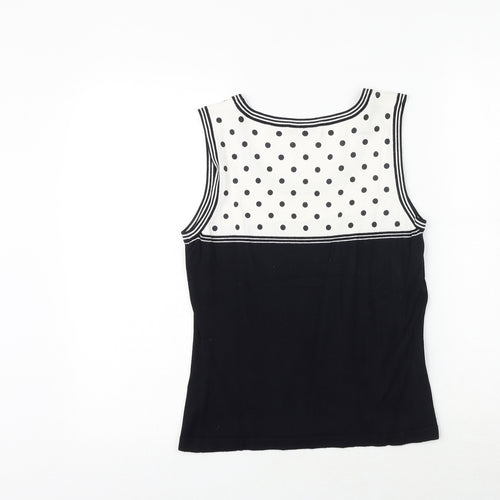 Precis Womens Black Polka Dot Nylon Basic Tank Size S Round Neck