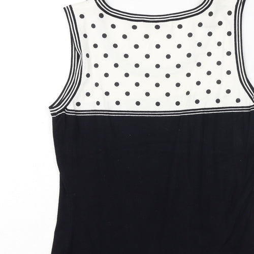 Precis Womens Black Polka Dot Nylon Basic Tank Size S Round Neck