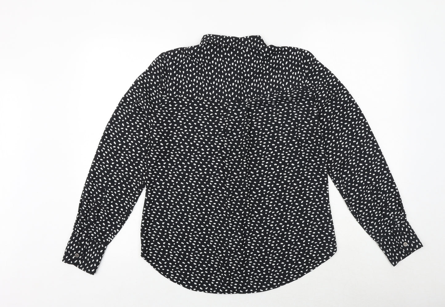 Marks and Spencer Womens Black Polka Dot Polyester Basic Button-Up Size 8 Collared