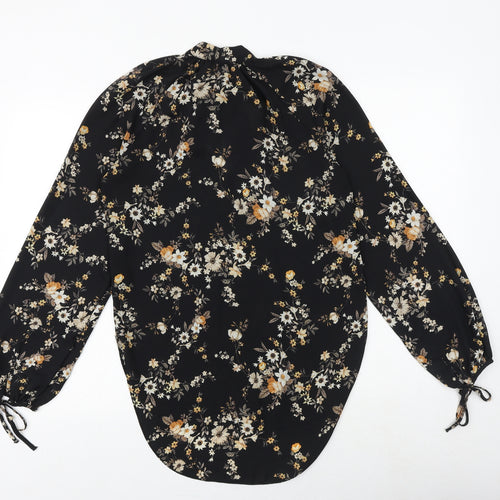 Miss Selfridge Womens Black Floral Polyester Basic Blouse Size 6 Round Neck