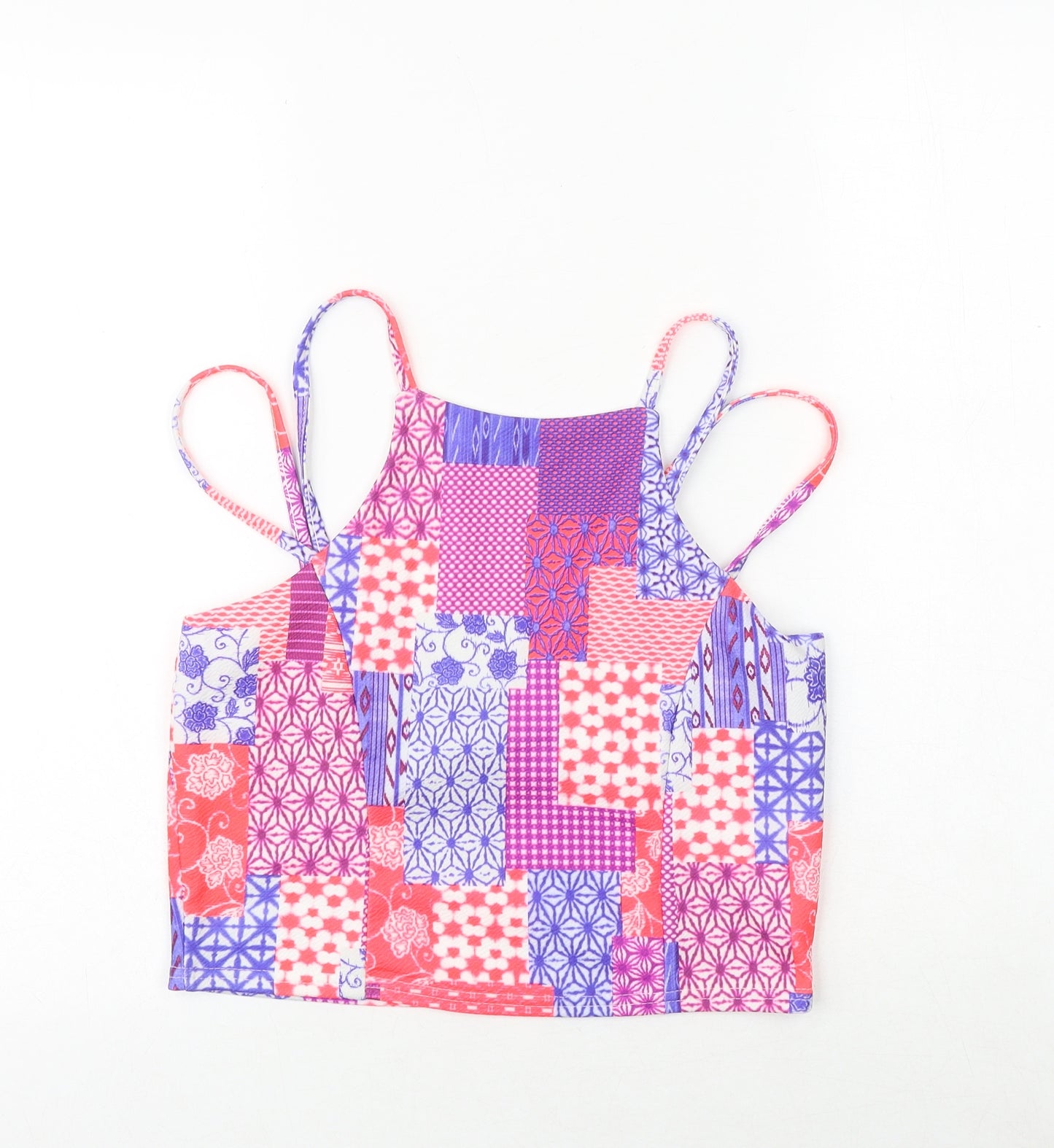 Missguided Womens Multicoloured Geometric Polyester Basic Tank Size 14 Round Neck
