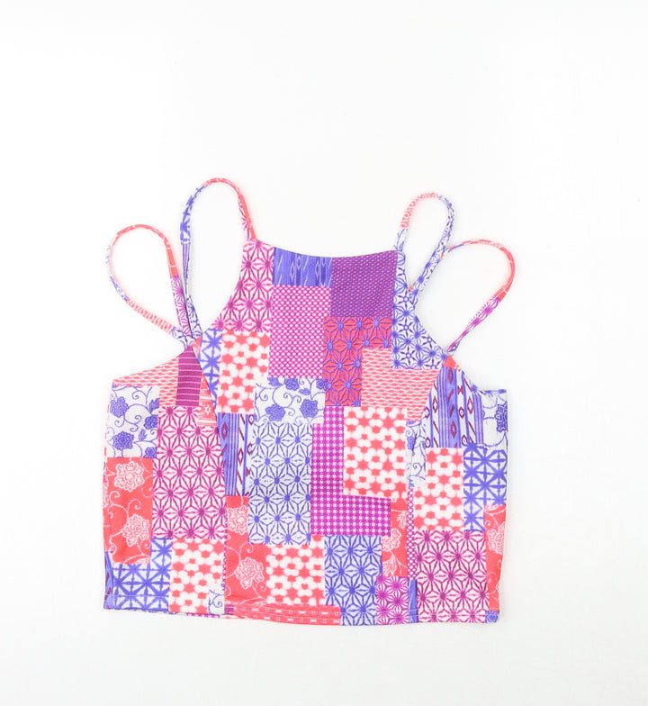Missguided Womens Multicoloured Geometric Polyester Basic Tank Size 14 Round Neck