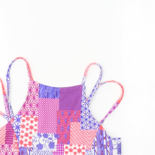 Missguided Womens Multicoloured Geometric Polyester Basic Tank Size 14 Round Neck