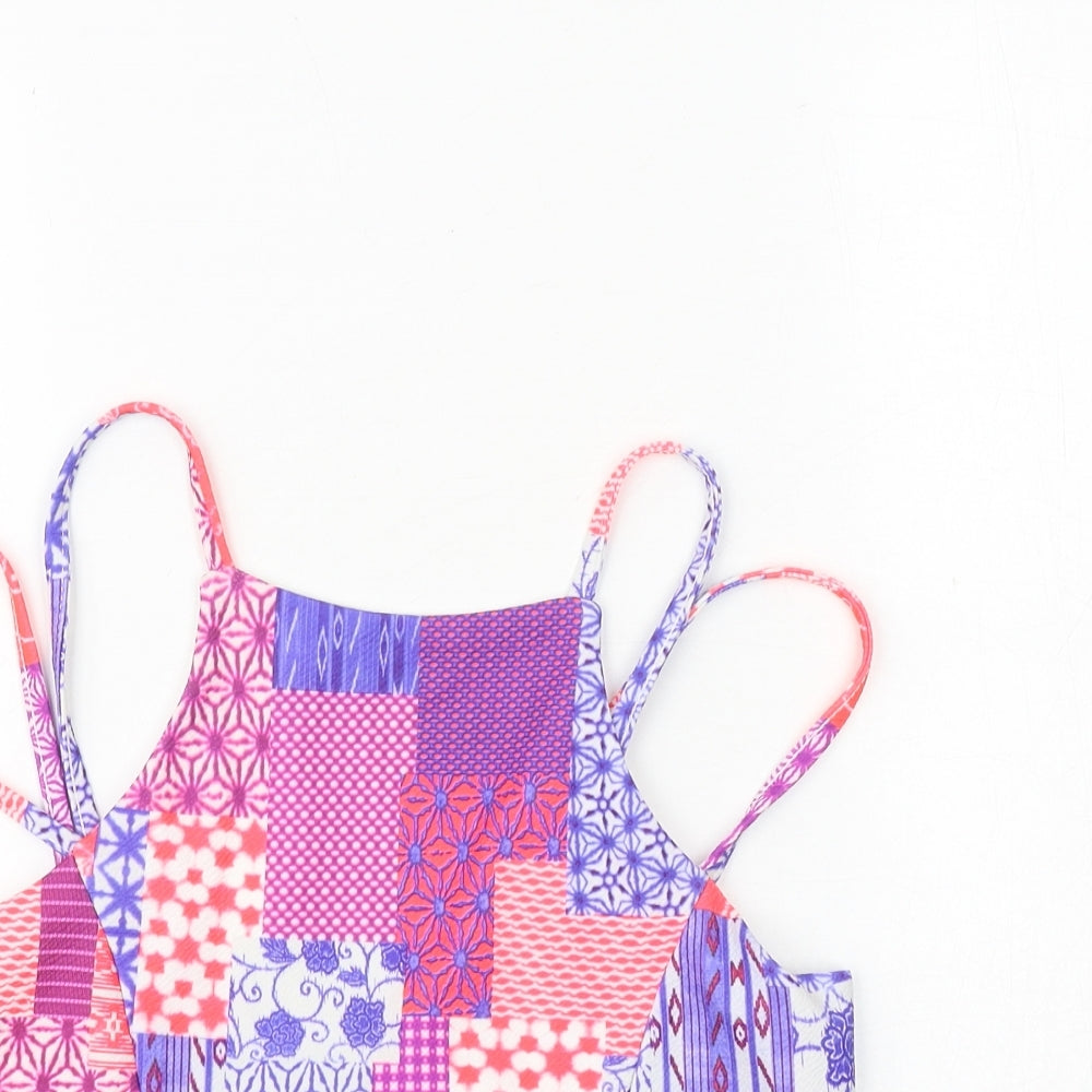 Missguided Womens Multicoloured Geometric Polyester Basic Tank Size 14 Round Neck
