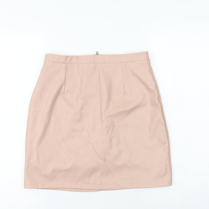 River Island Womens Pink Polyester A-Line Skirt Size 10 Zip