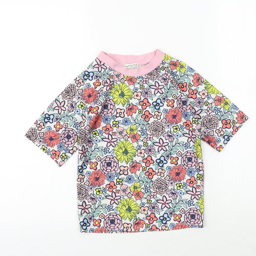 Crafted Girls Multicoloured Floral Polyester Basic T-Shirt Size 9-10 Years Round Neck Pullover