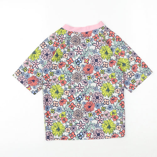 Crafted Girls Multicoloured Floral Polyester Basic T-Shirt Size 9-10 Years Round Neck Pullover