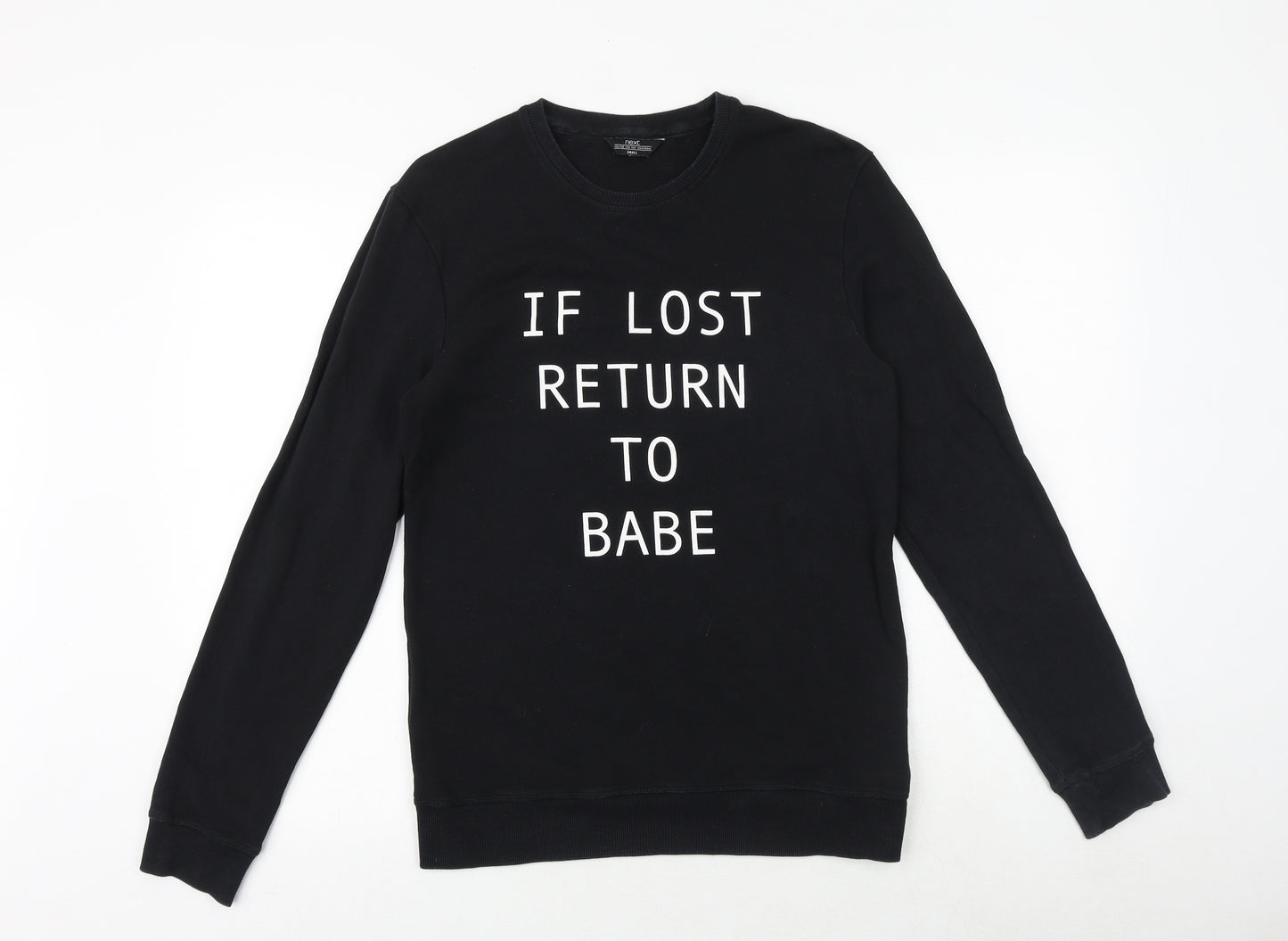 NEXT Mens Black Chlorofibre Pullover Sweatshirt Size S - If Lost Return To Babe