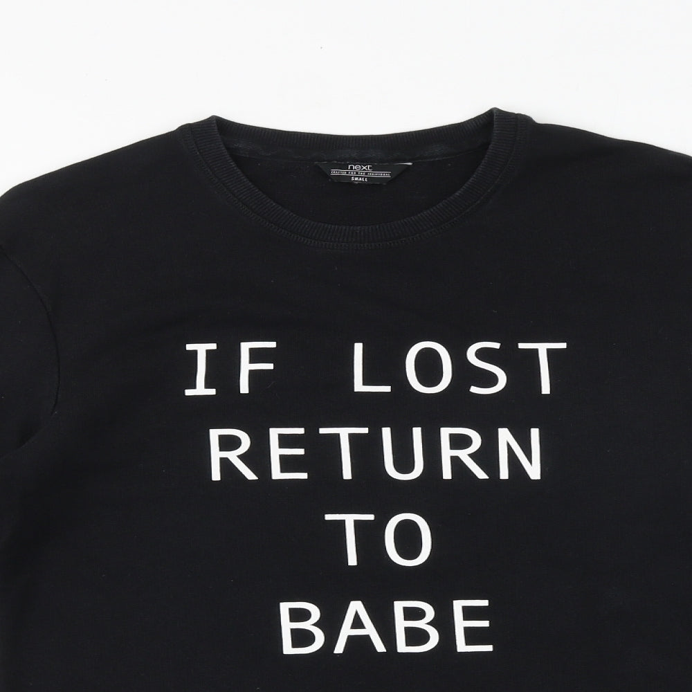 NEXT Mens Black Chlorofibre Pullover Sweatshirt Size S - If Lost Return To Babe