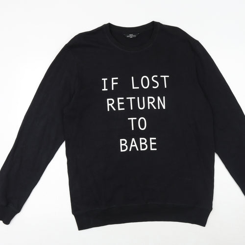 NEXT Mens Black Cotton Pullover Sweatshirt Size L - If Lost Return To Babe