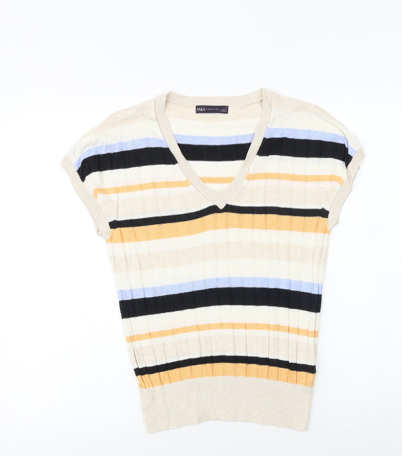 Marks and Spencer Womens Multicoloured V-Neck Striped Acrylic Pullover Jumper Size M
