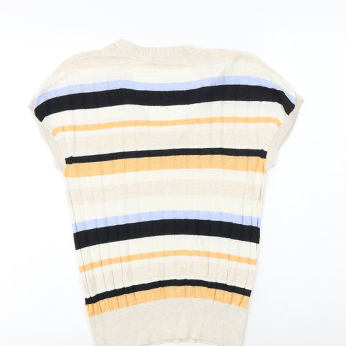 Marks and Spencer Womens Multicoloured V-Neck Striped Acrylic Pullover Jumper Size M