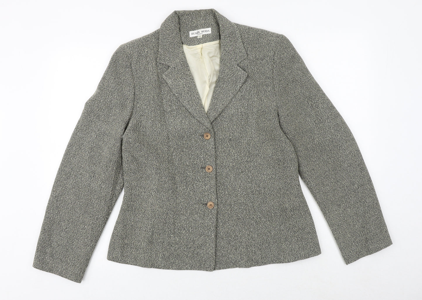 Husen Moda Womens Brown Geometric Jacket Blazer Size 14 Button