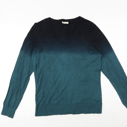 Planet Womens Green V-Neck Viscose Pullover Jumper Size S