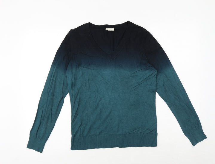 Planet Womens Green V-Neck Viscose Pullover Jumper Size S