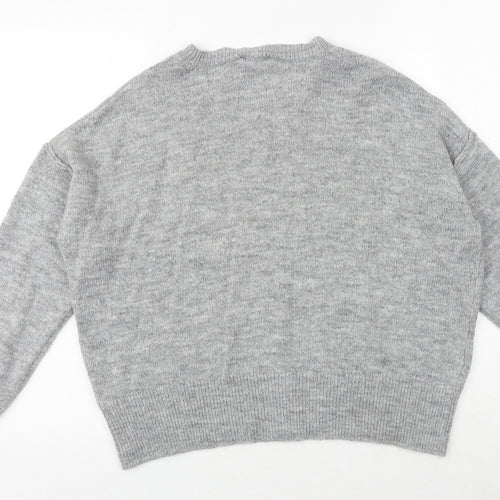 New Look Womens Grey Round Neck Acrylic Pullover Jumper Size M