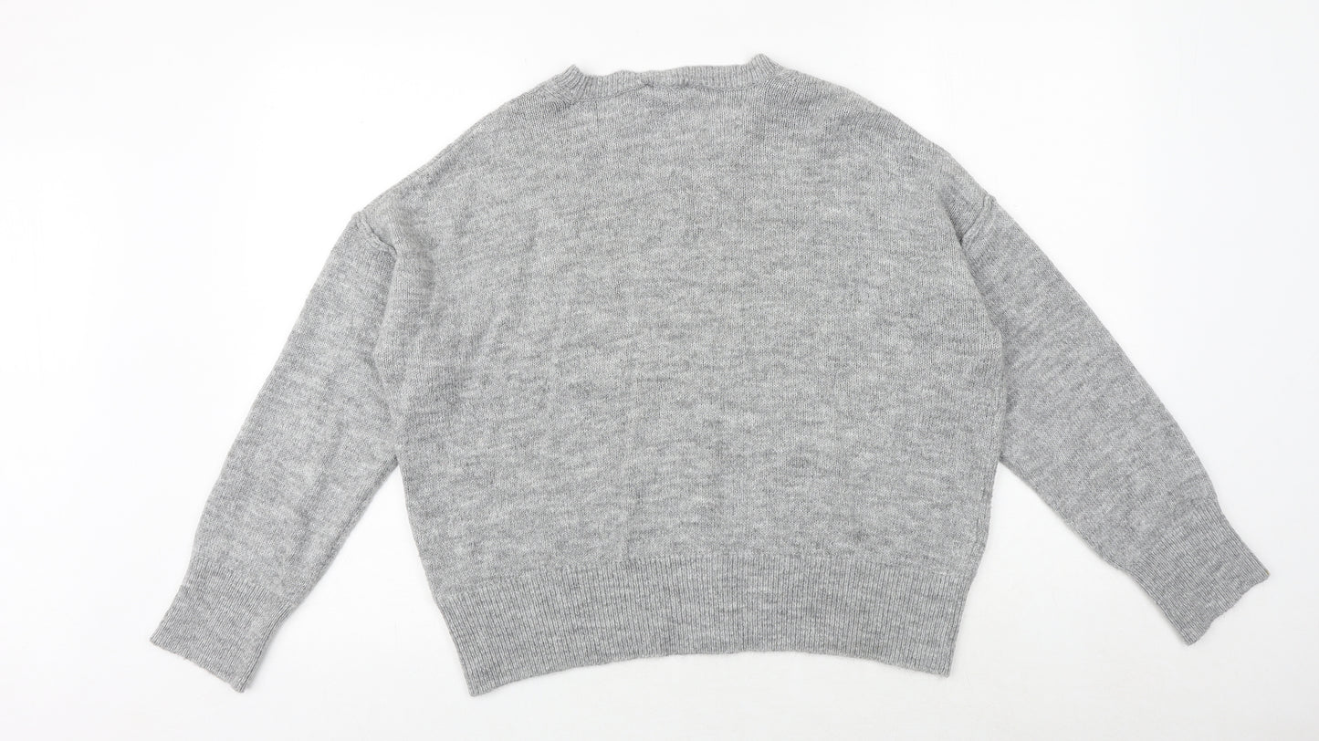 New Look Womens Grey Round Neck Acrylic Pullover Jumper Size M