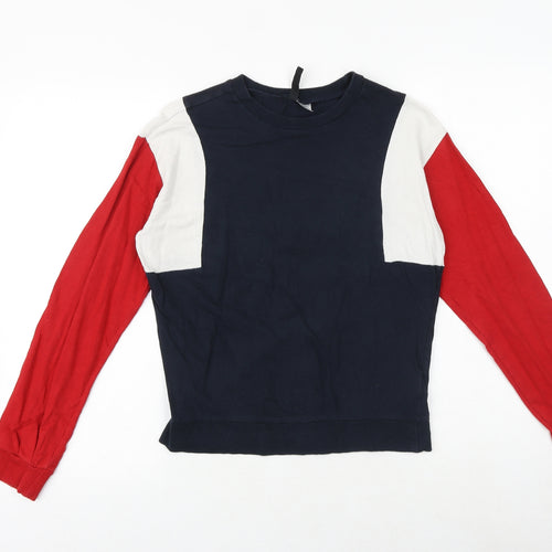 H&M Womens Blue Colourblock 100% Cotton Pullover Sweatshirt Size XS Pullover