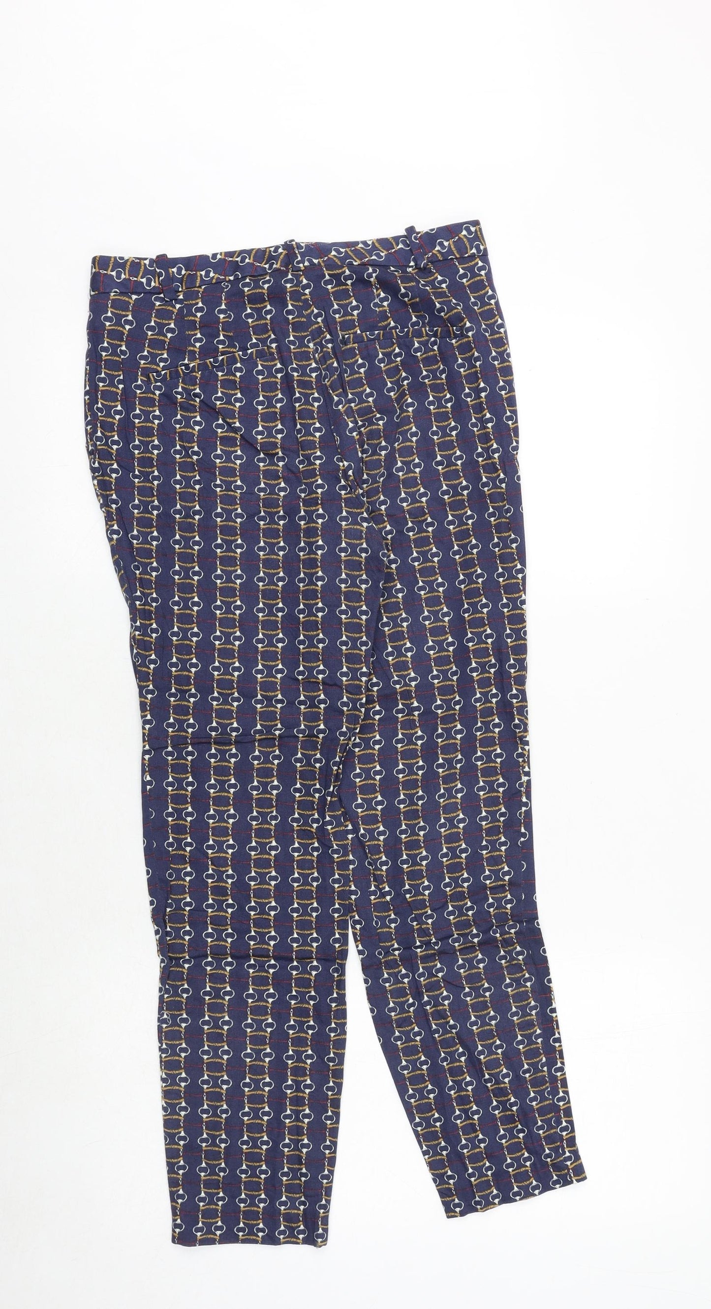 Zara Womens Blue Geometric Polyester Chino Trousers Size 8 Regular Zip