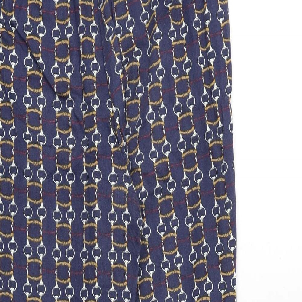 Zara Womens Blue Geometric Polyester Chino Trousers Size 8 Regular Zip