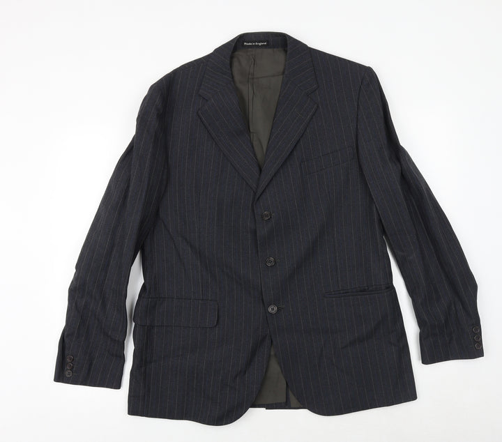 Sackville Mens Blue Striped Polyester Jacket Suit Jacket Size 40 Regular