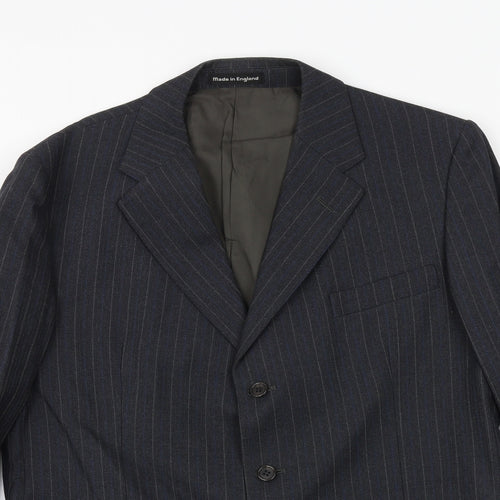 Sackville Mens Blue Striped Polyester Jacket Suit Jacket Size 40 Regular