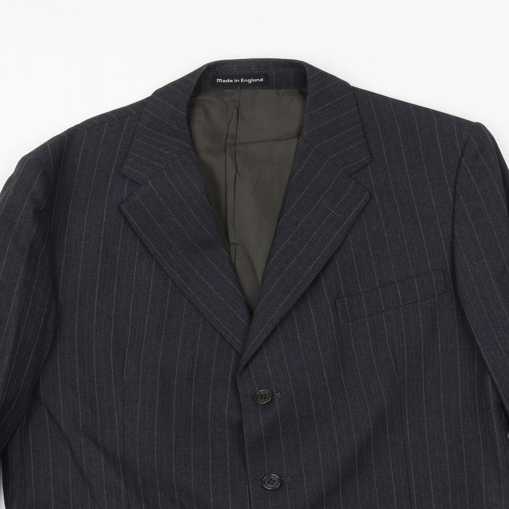 Sackville Mens Blue Striped Polyester Jacket Suit Jacket Size 40 Regular