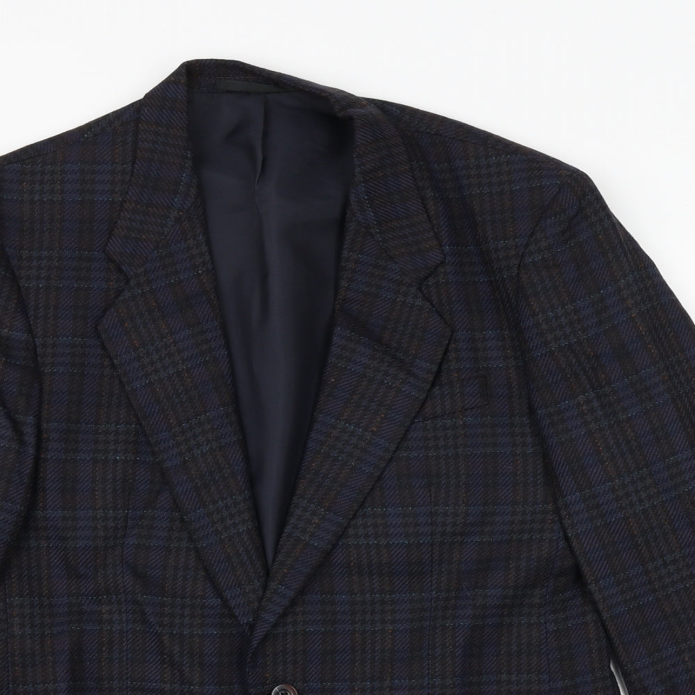 Kaleva Classic Mens Blue Plaid Polyester Jacket Suit Jacket Size 40 Regular