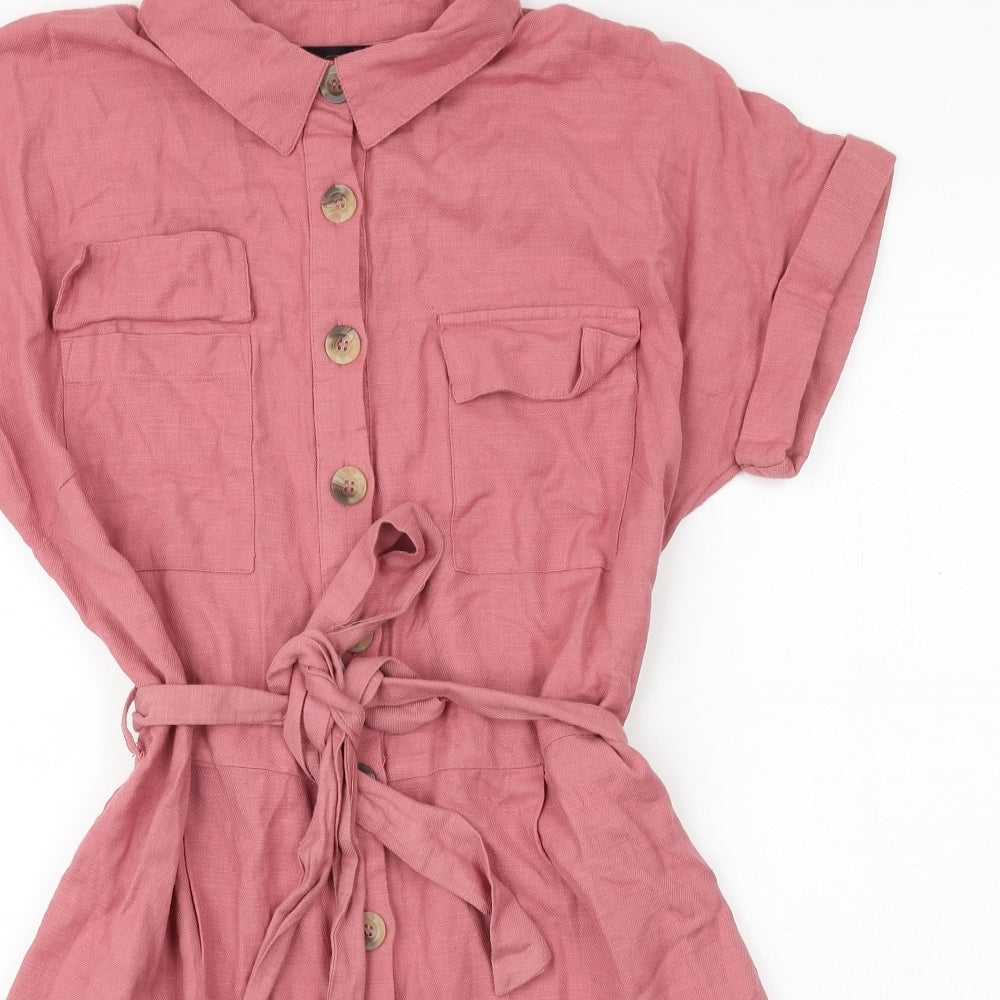 New Look Womens Pink Polyester Romper One-Piece Size 16 Button