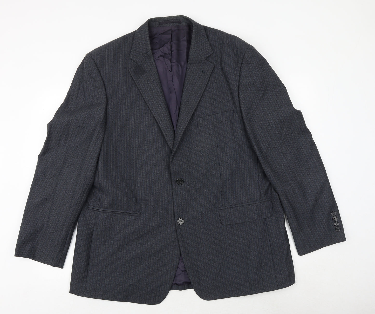 Wellington Mens Blue Striped Wool Jacket Suit Jacket Size 46 Regular