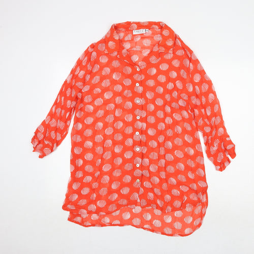 Capri Womens Orange Geometric Polyester Basic Button-Up Size S Collared - Size S/M