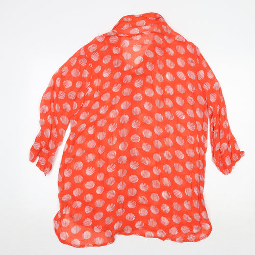 Capri Womens Orange Geometric Polyester Basic Button-Up Size S Collared - Size S/M