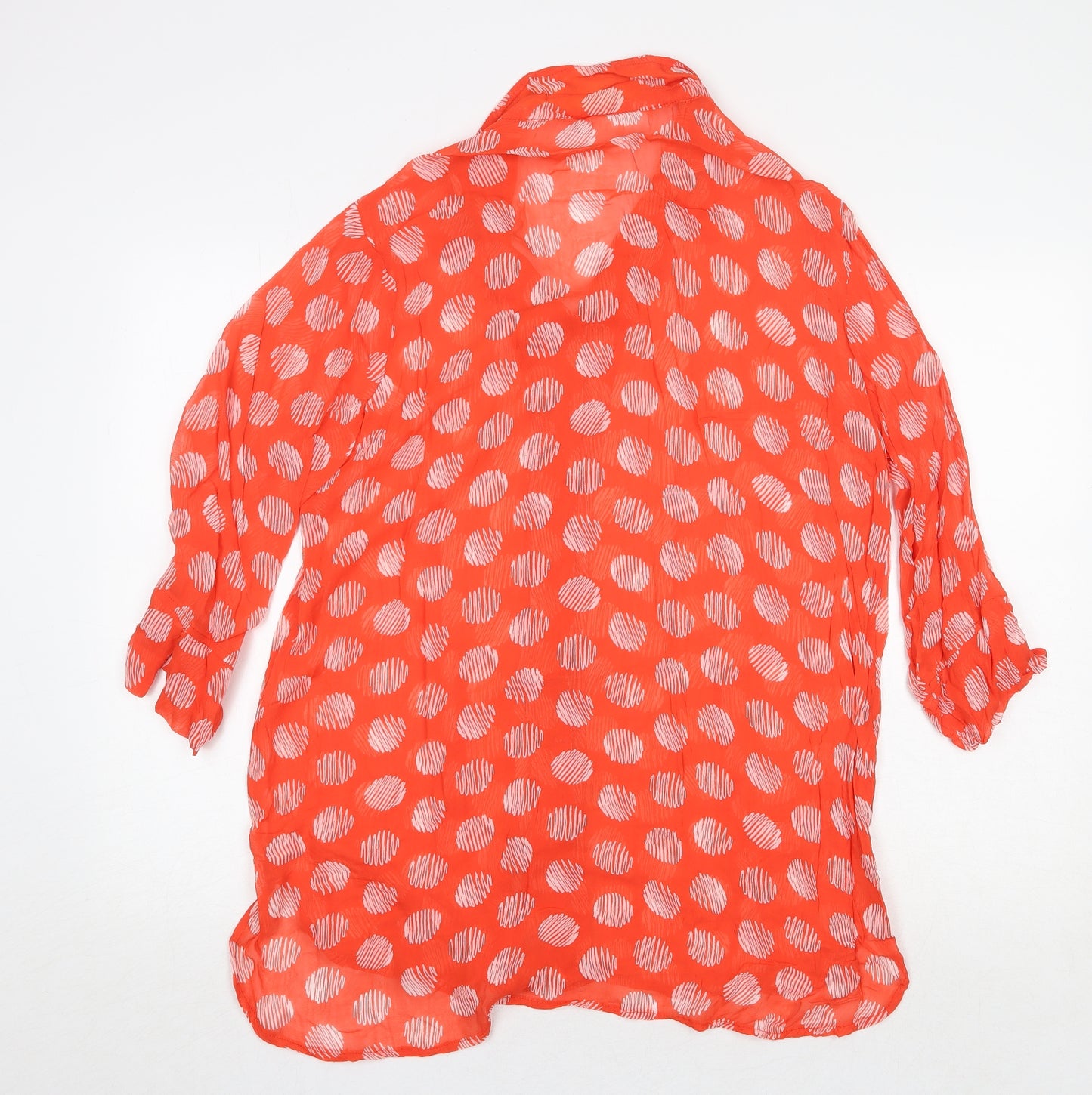 Capri Womens Orange Geometric Polyester Basic Button-Up Size S Collared - Size S/M