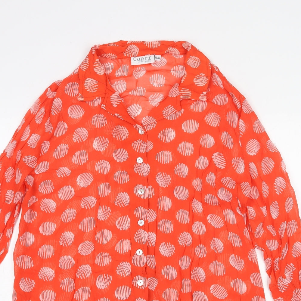 Capri Womens Orange Geometric Polyester Basic Button-Up Size S Collared - Size S/M
