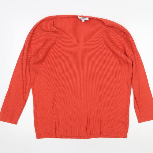 Great Plains Womens Orange V-Neck Polyamide Pullover Jumper Size 14