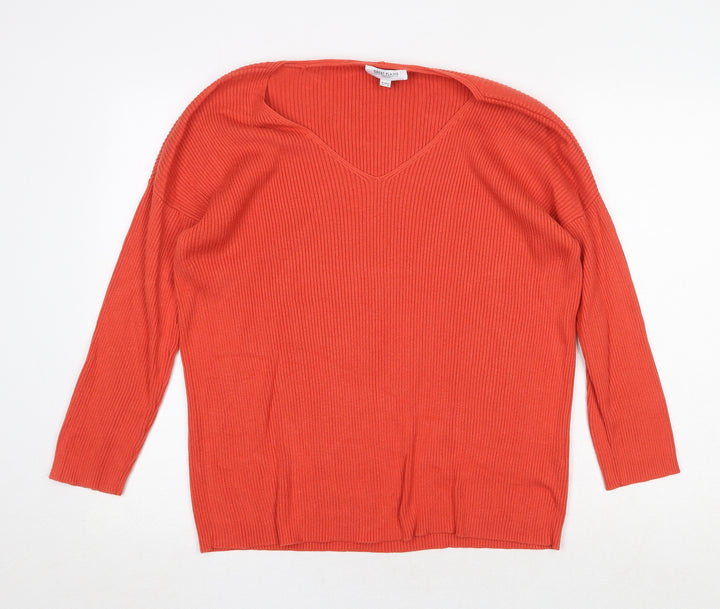 Great Plains Womens Orange V-Neck Polyamide Pullover Jumper Size 14