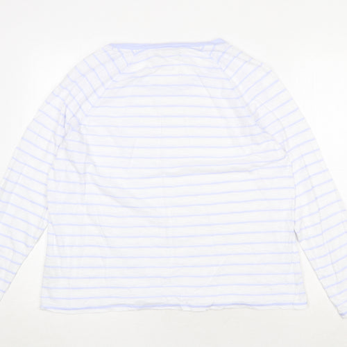 Marks and Spencer Womens White Striped 100% Cotton Basic T-Shirt Size 16 Round Neck